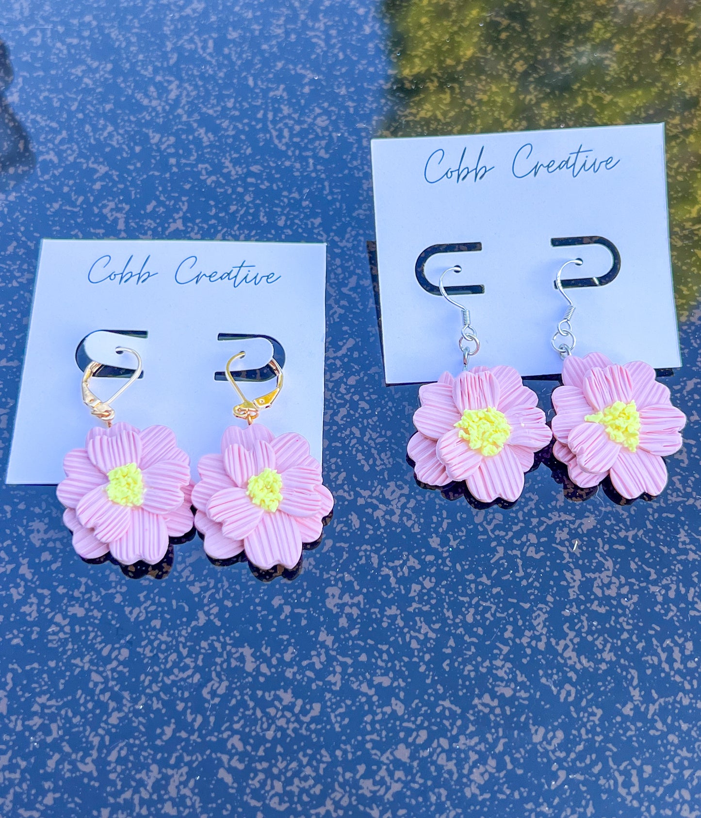 Pink Flower Hook Earrings