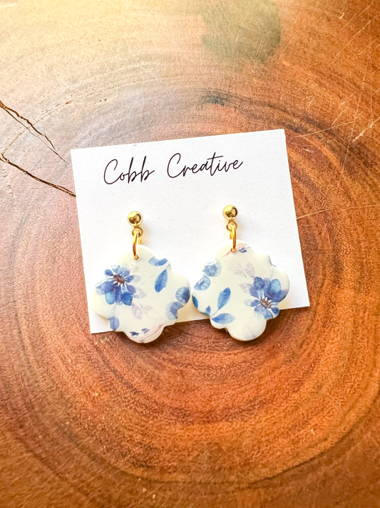 Blue Floral Tile Earrings