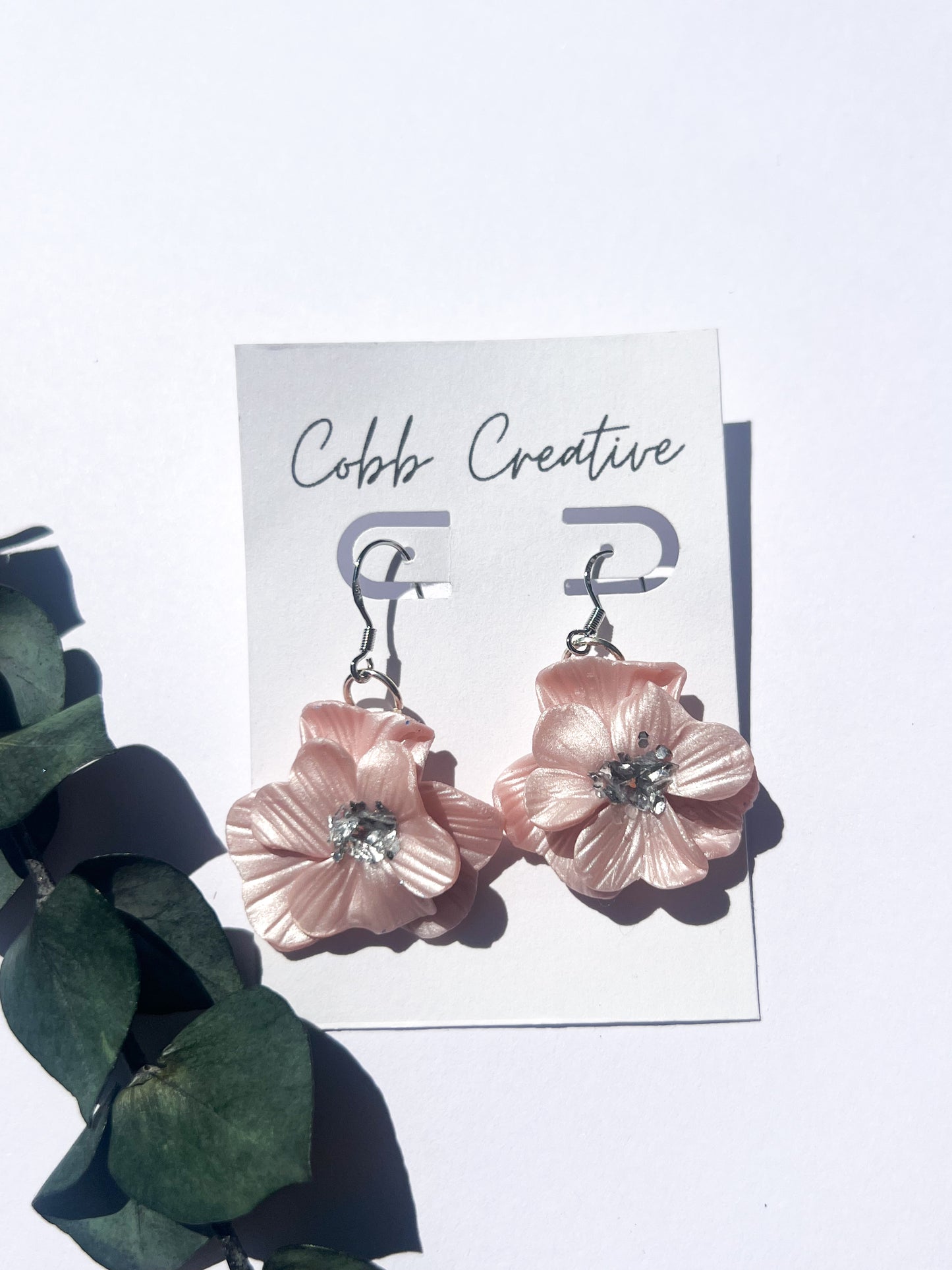 Metallic Pink Flower Hook Earrings