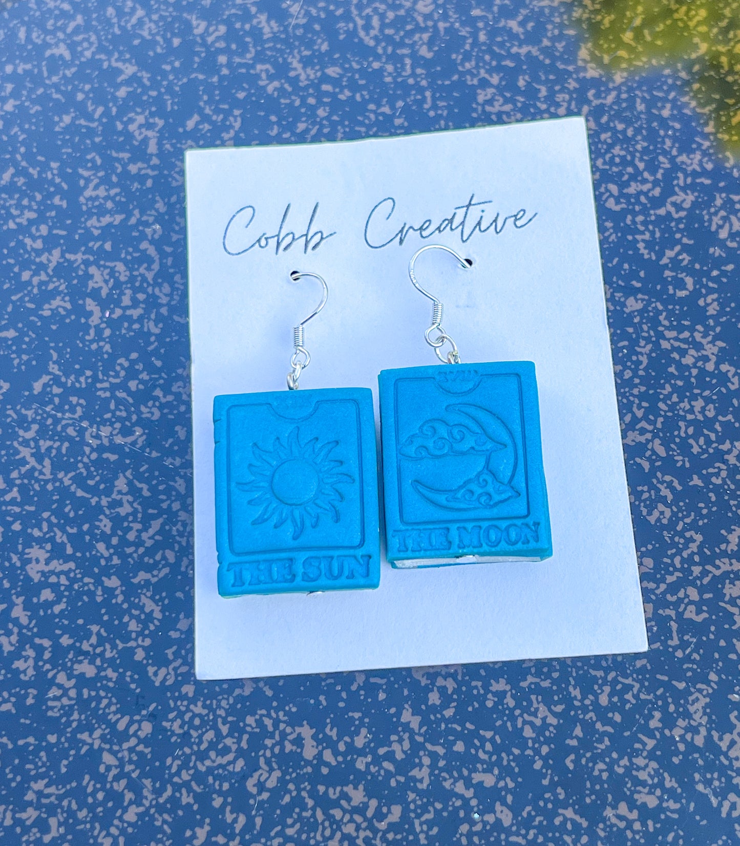 Blue Tarot Book Hook Earrings