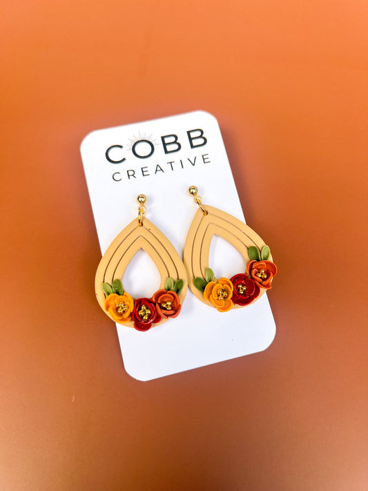 Extruded Teardrop Fall Florals Earrings