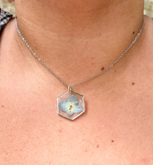 Small Blue Hydrangea Necklace