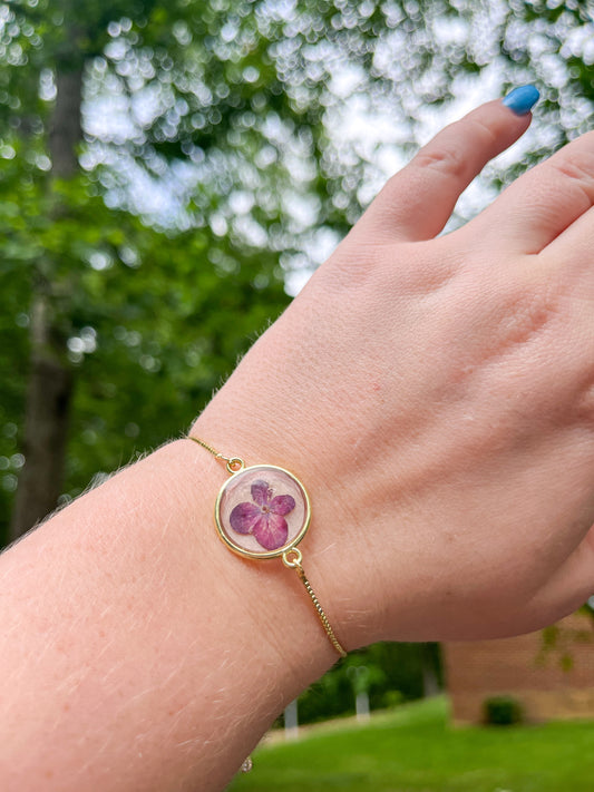 Gold Deep Purple Hydrangea Bracelet