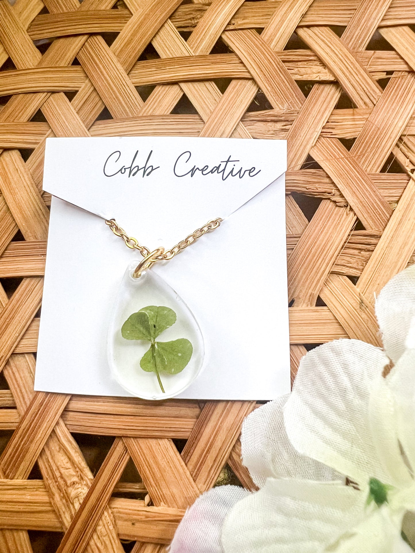 Four Leaf Clover Teardrop Necklace