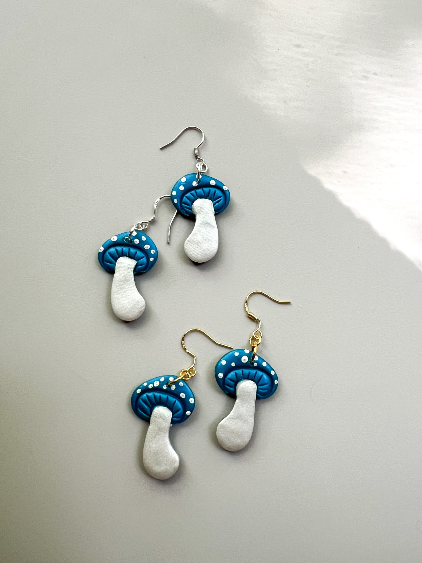 Blue Mushroom Drop Earrings