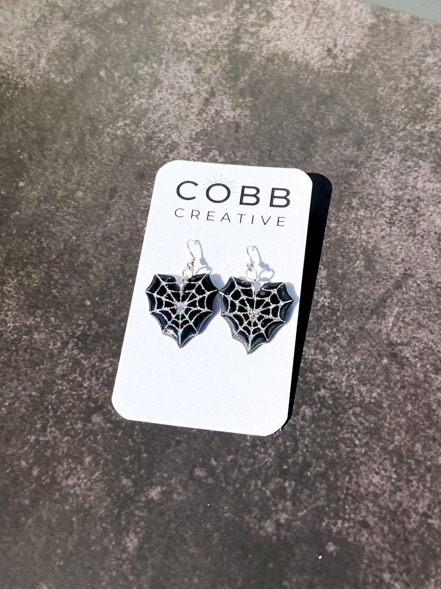 Black Spiderweb Heart Hook Earrings