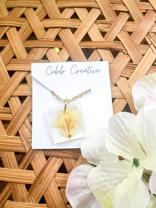 Neutral Square Pressed Flower Necklace