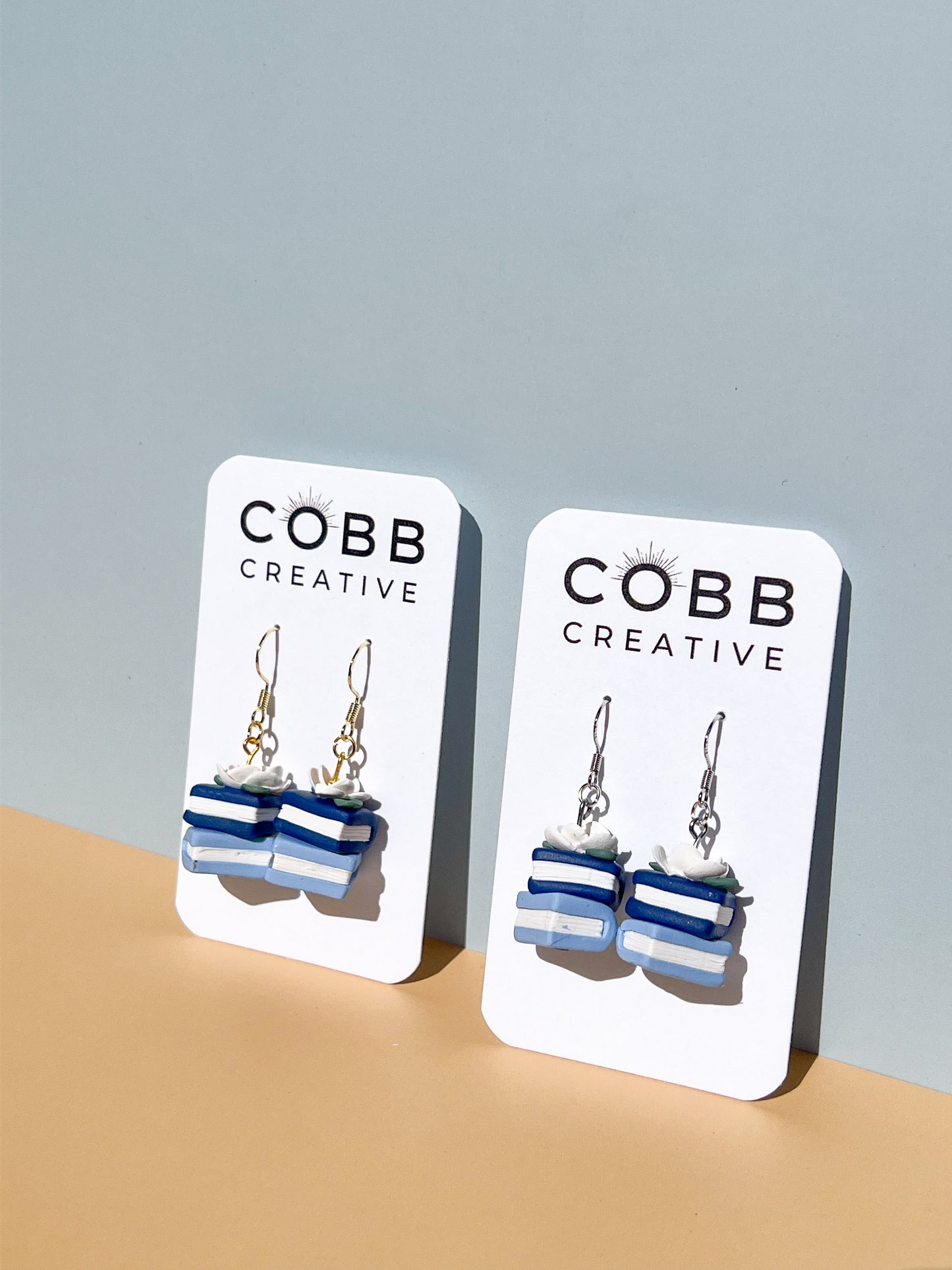 Beautiful Blue Book Stack Hook Earrings