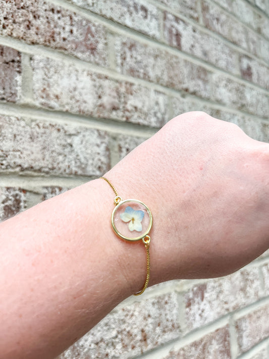 Gold Blue Hydrangea Bracelet