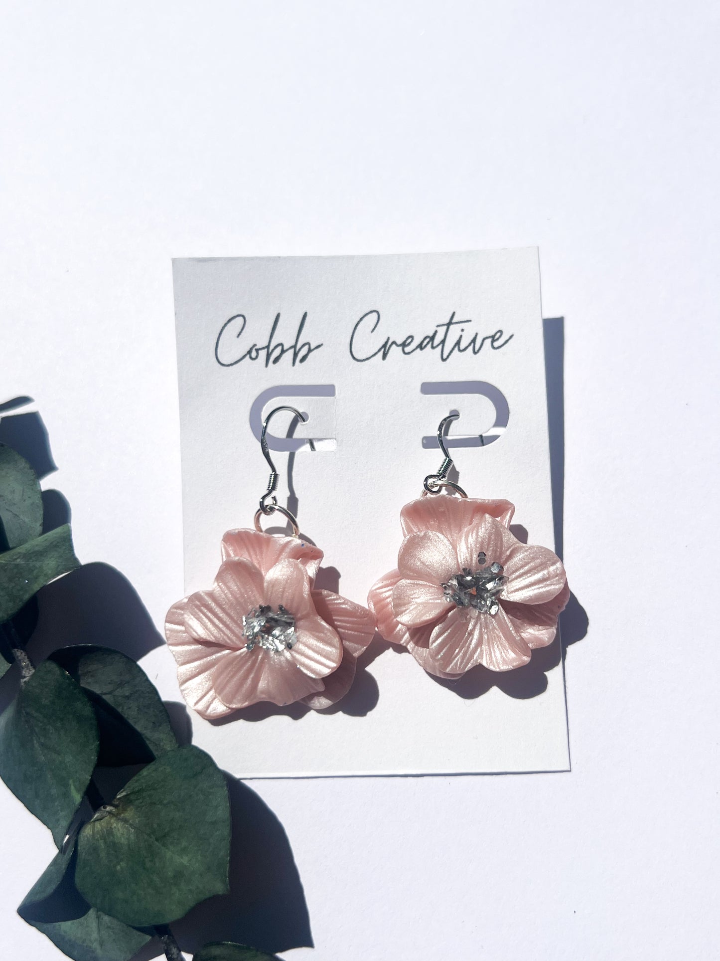 Metallic Pink Flower Hook Earrings