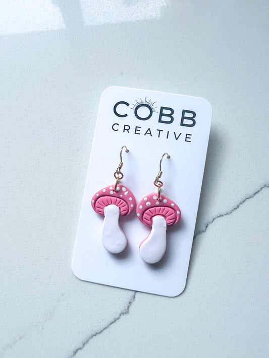 Pink Mushroom Hook Earrings