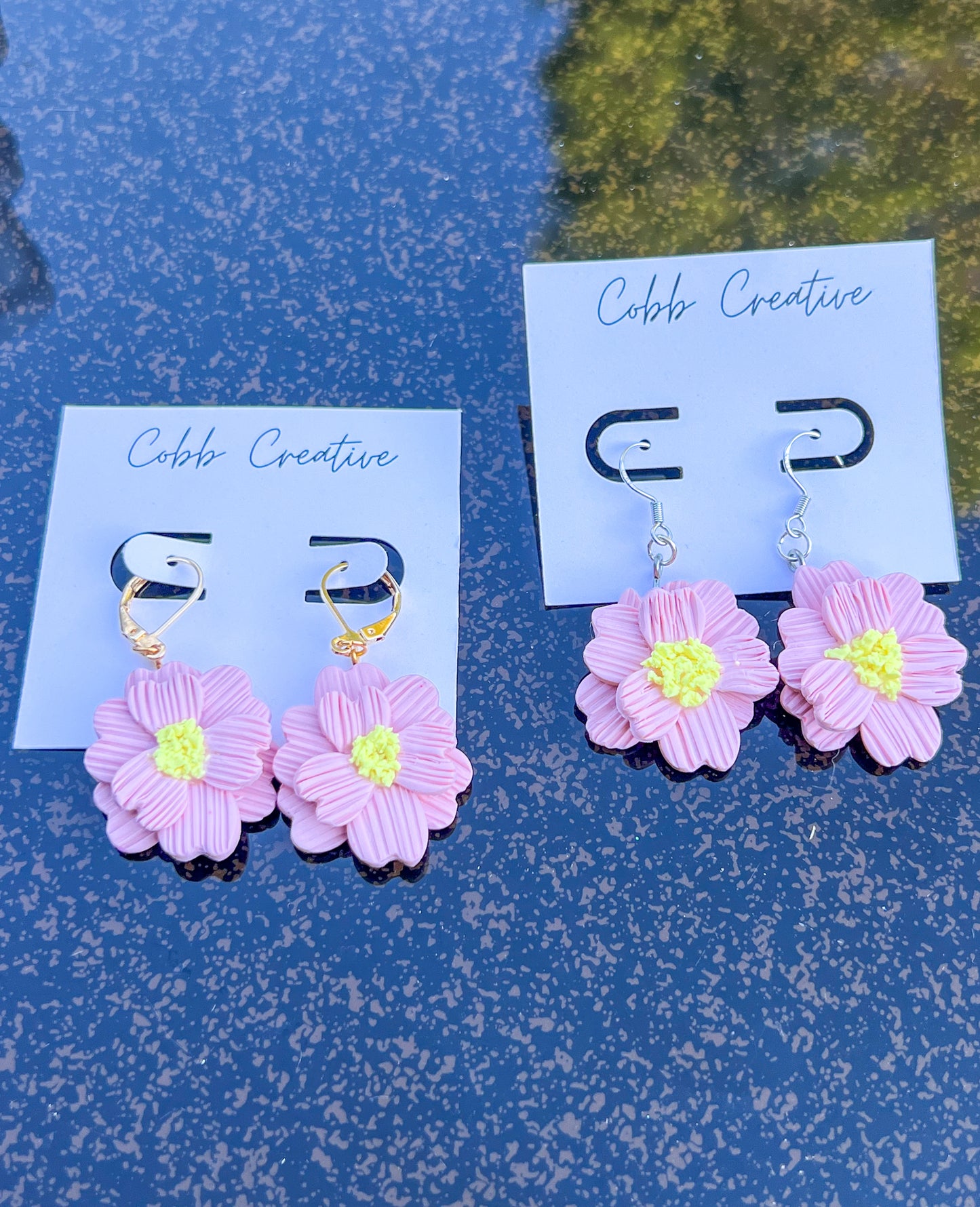 Pink Flower Hook Earrings