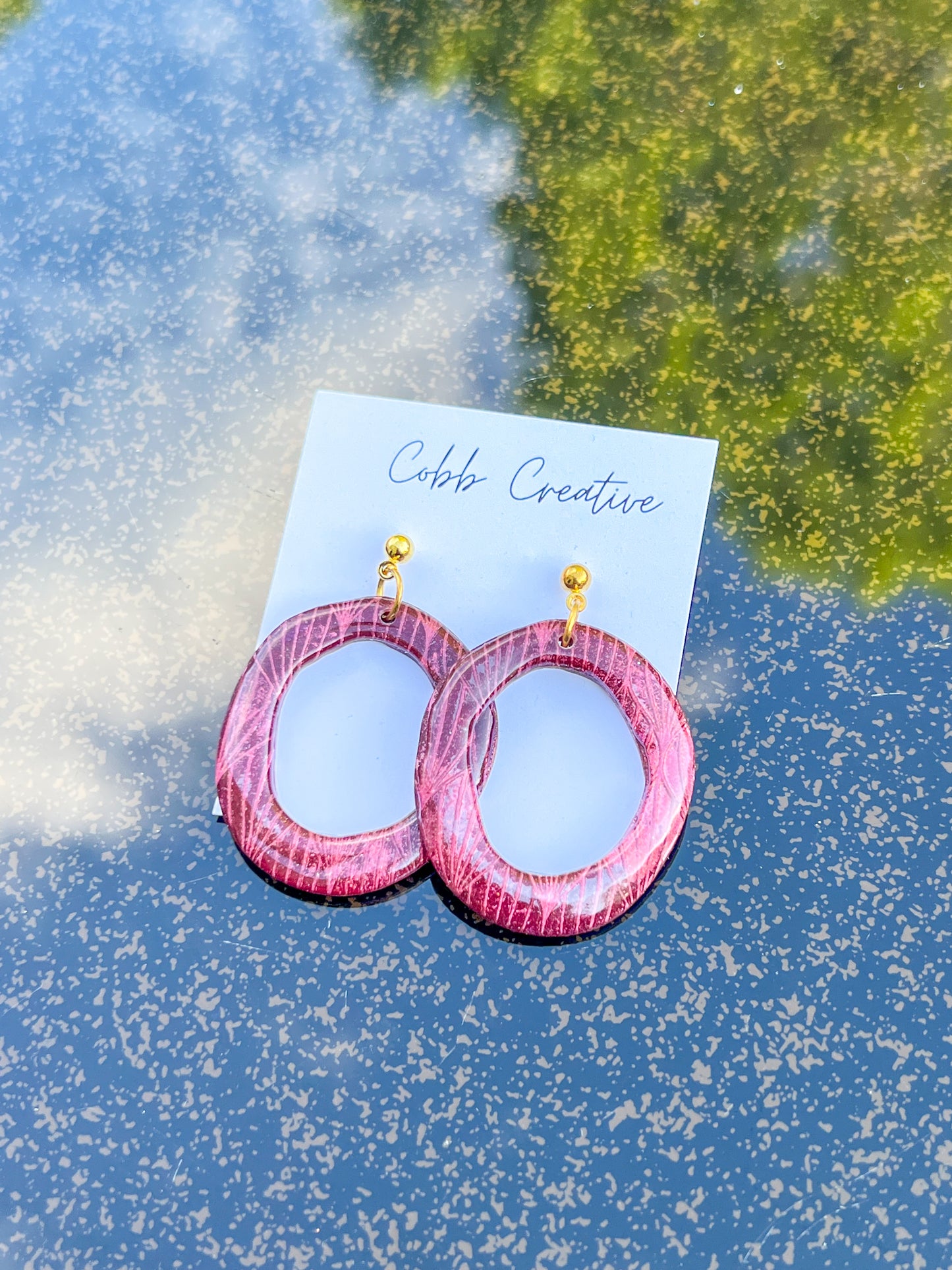 Maroon Donut Shaped Earrings