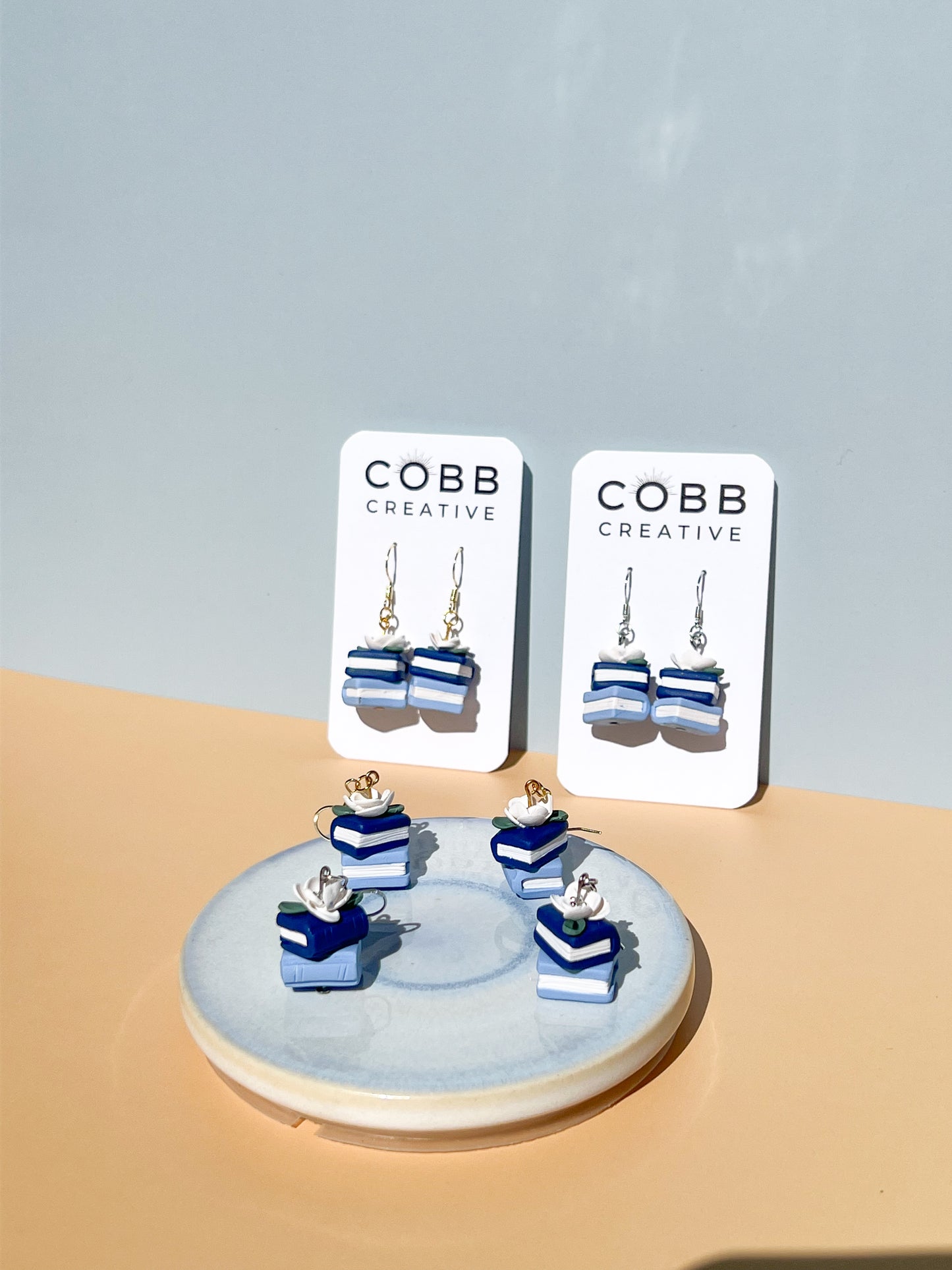 Beautiful Blue Book Stack Hook Earrings