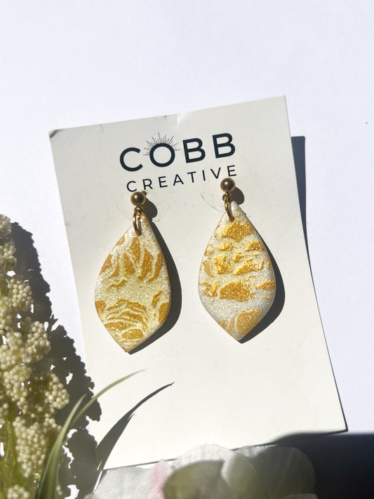 Gold + White Teardrop Earrings