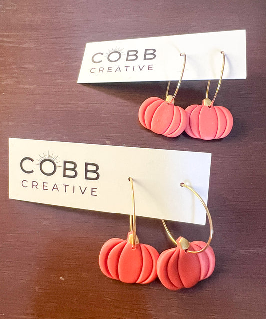 Orange Pumpkin Hoop Earrings