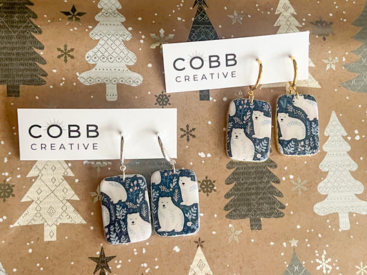 Polar Bear Large Hoop Earrings