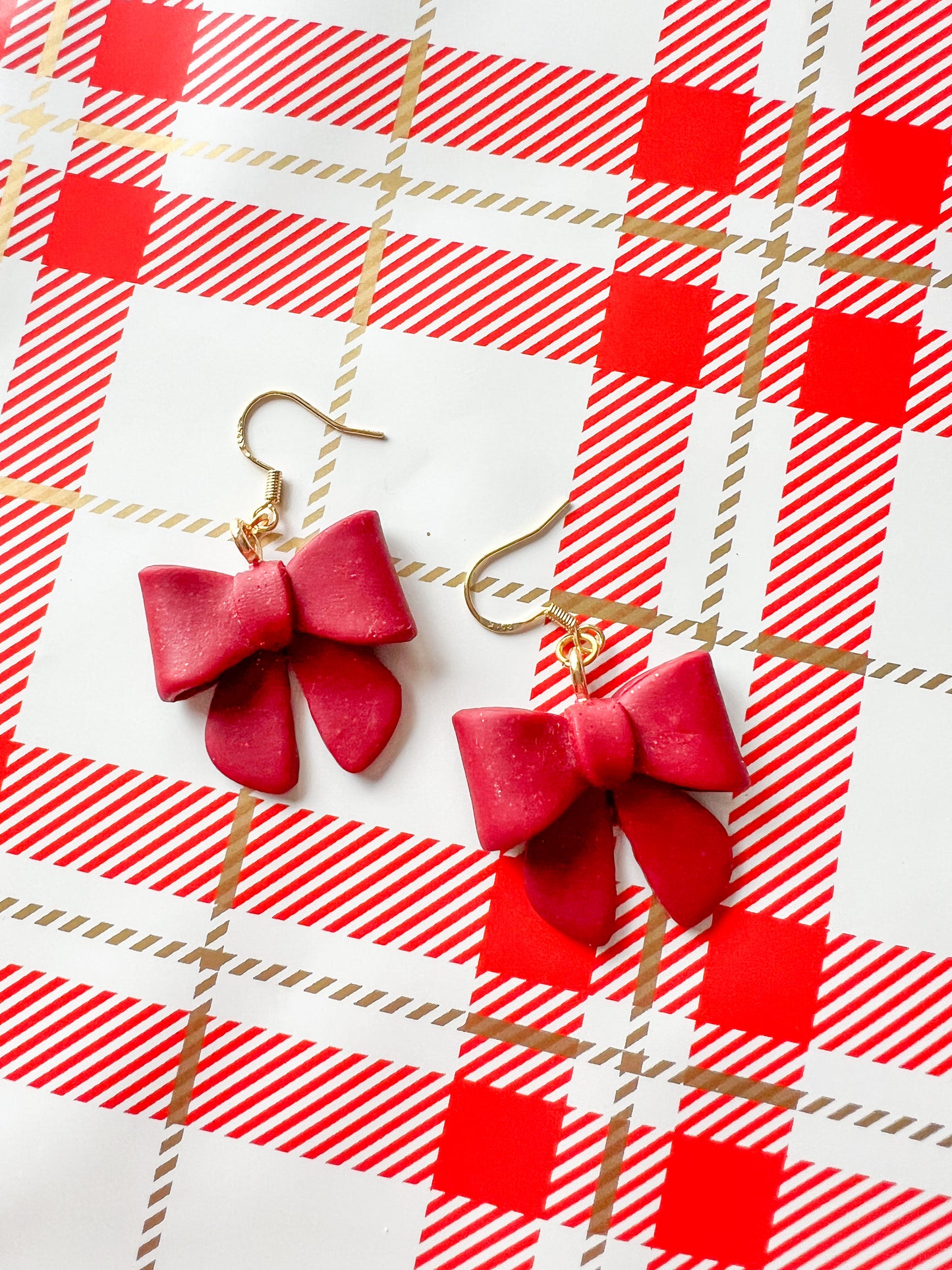 Red Christmas Bow Hook Earrings