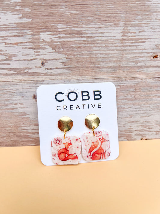 Fall Fox Square Earrings