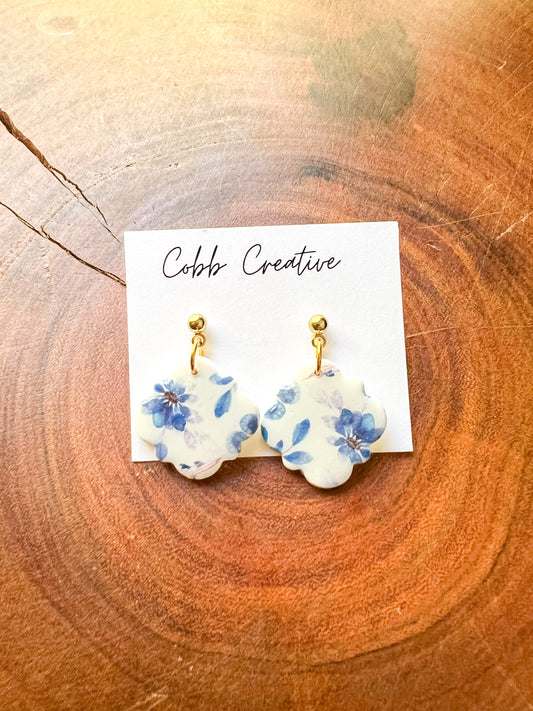 Blue Floral Tile Earrings