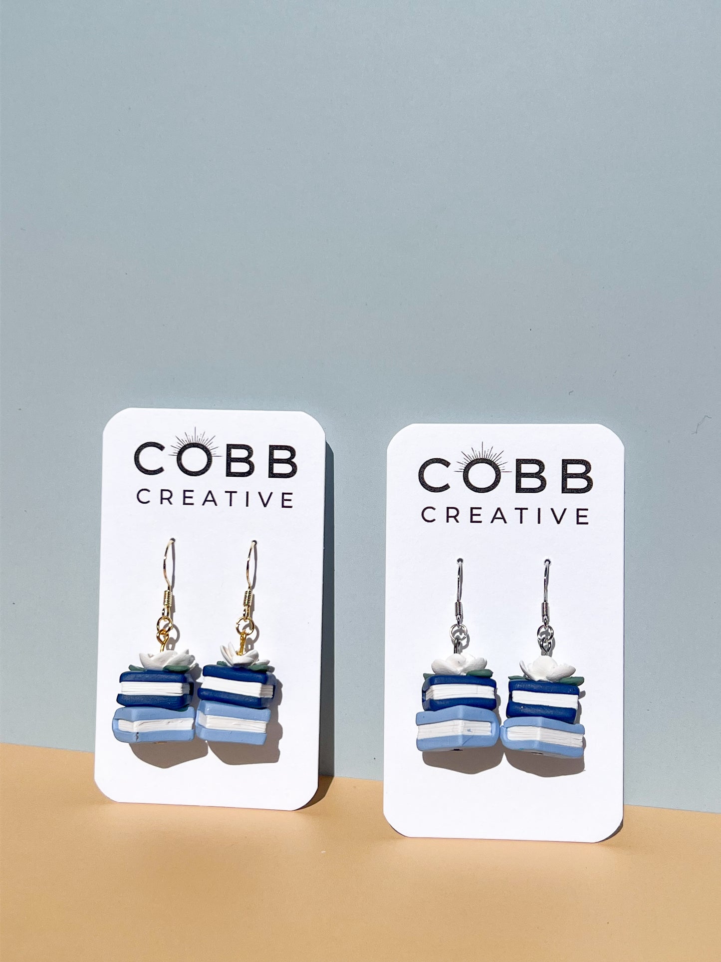 Beautiful Blue Book Stack Hook Earrings