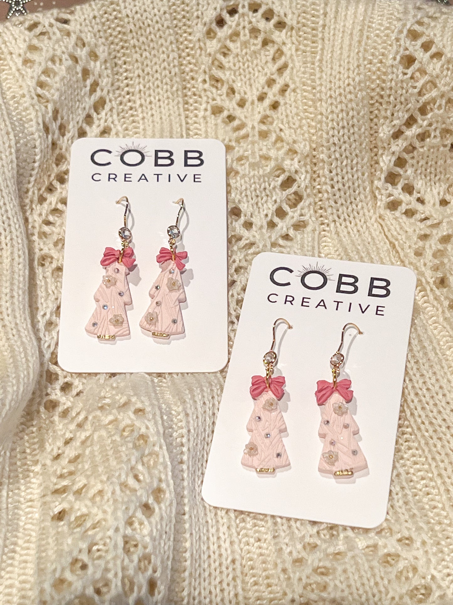 Pink Christmas Tree Hook Earrings