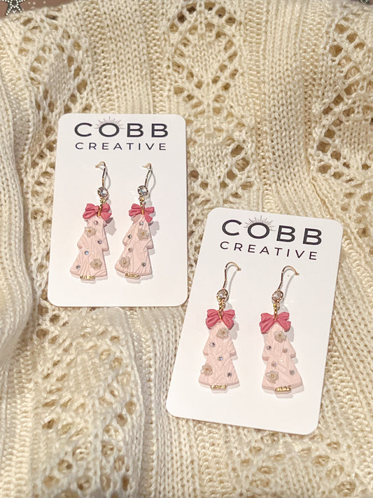 Pink Christmas Tree Hook Earrings