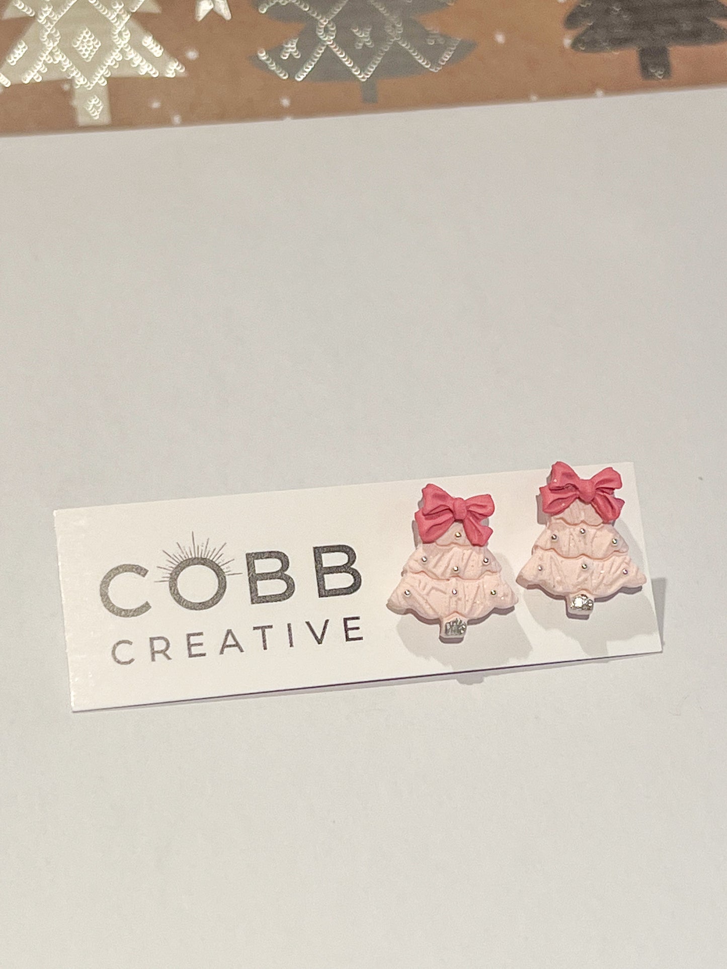 Pink Christmas Tree Stud Earrings