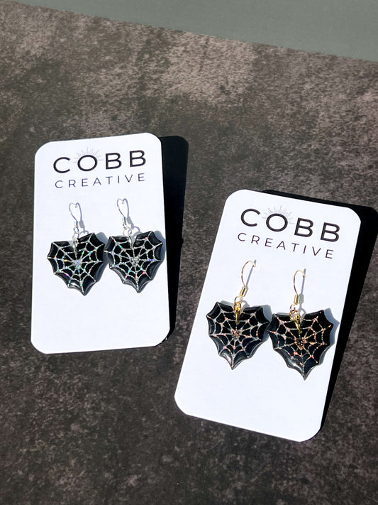 Black Spiderweb Heart Hook Earrings