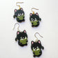 Black Reading Cat Hook Earrings