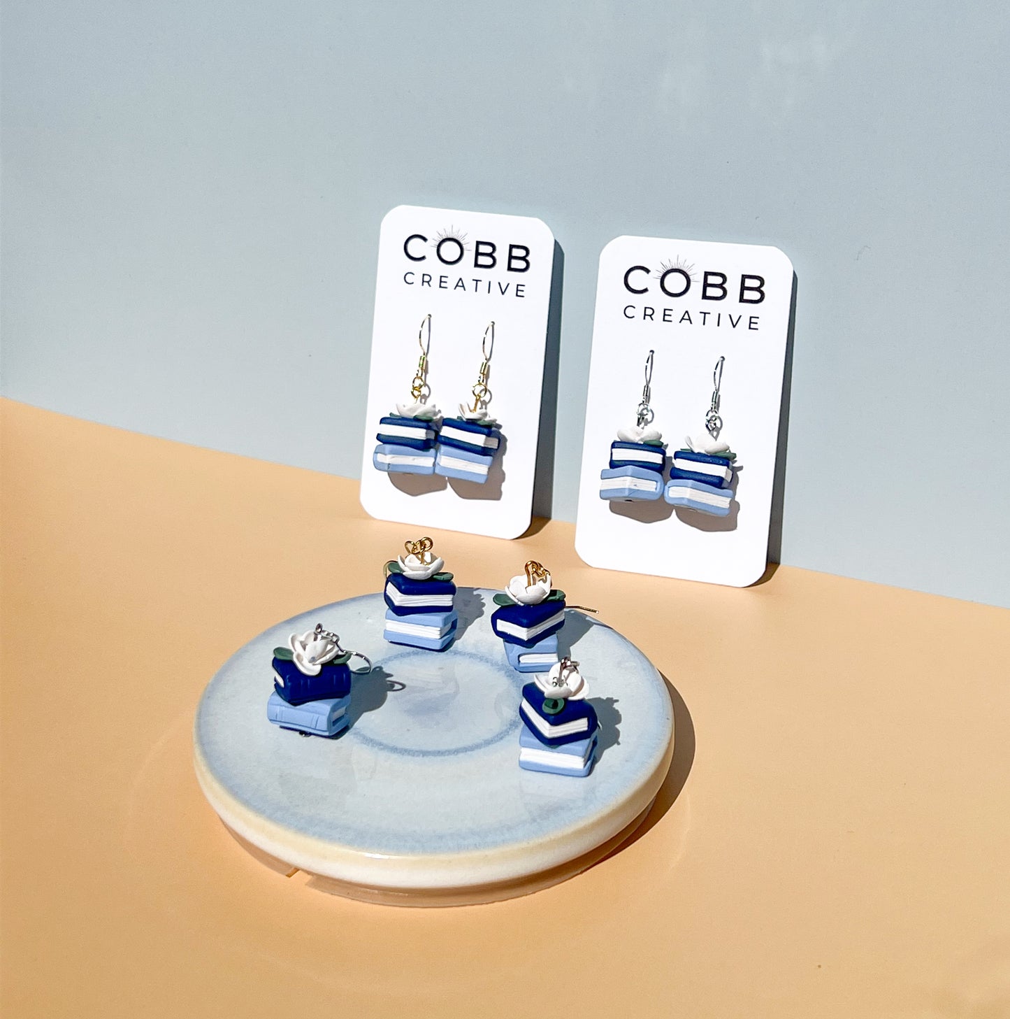 Beautiful Blue Book Stack Hook Earrings