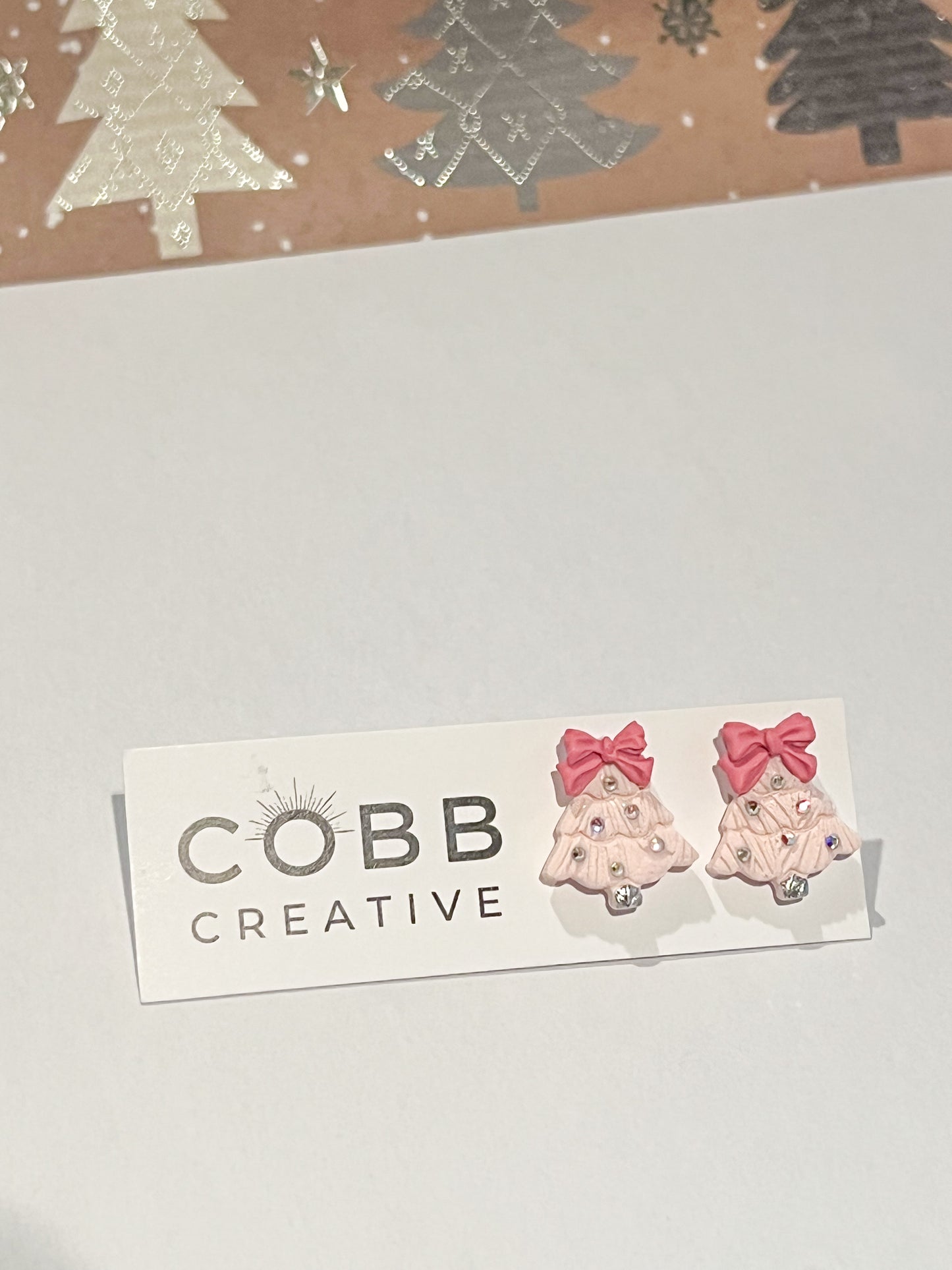 Pink Christmas Tree Stud Earrings