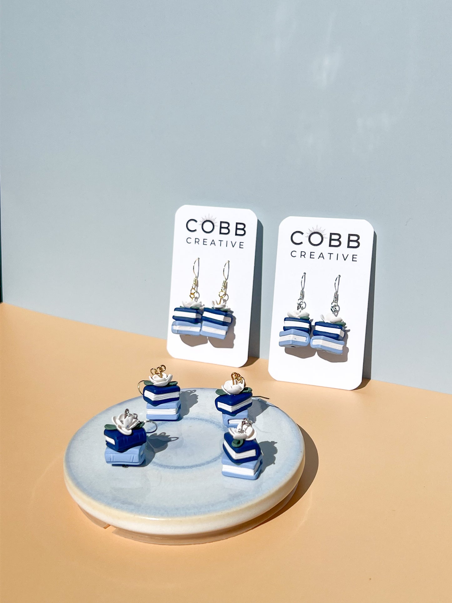 Beautiful Blue Book Stack Hook Earrings