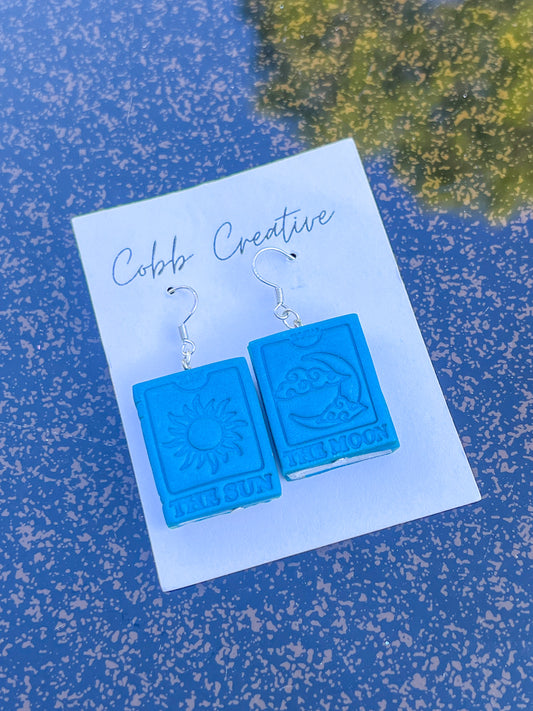 Blue Tarot Book Hook Earrings