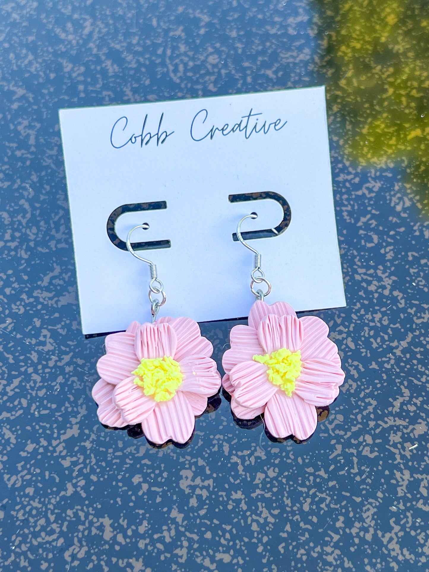 Pink Flower Hook Earrings