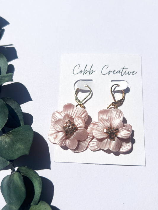 Metallic Pink Flower French Hook Earrings