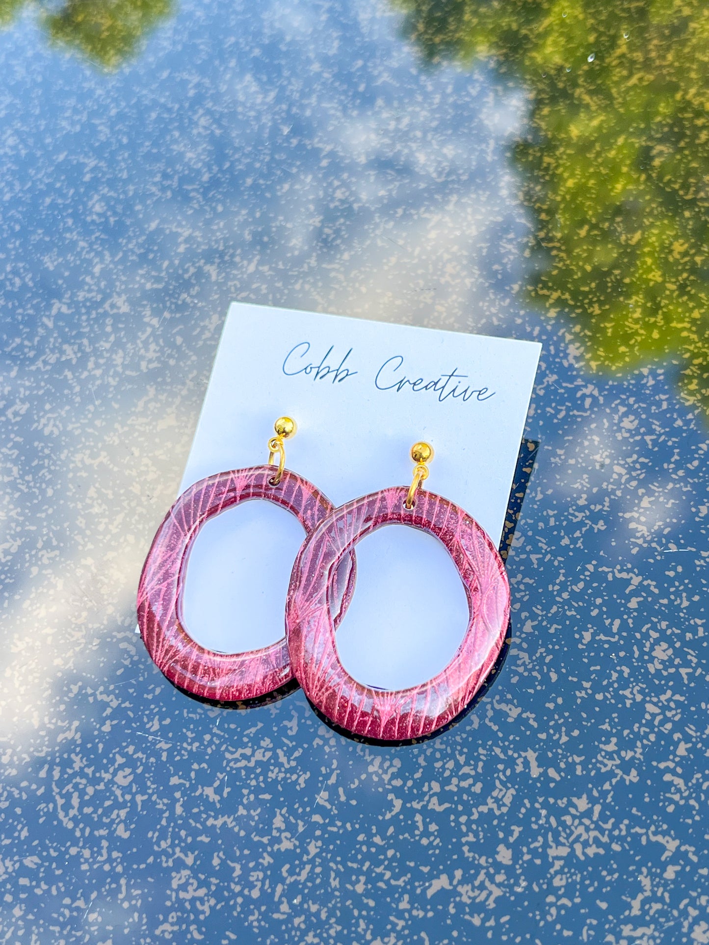 Maroon Donut Shaped Earrings