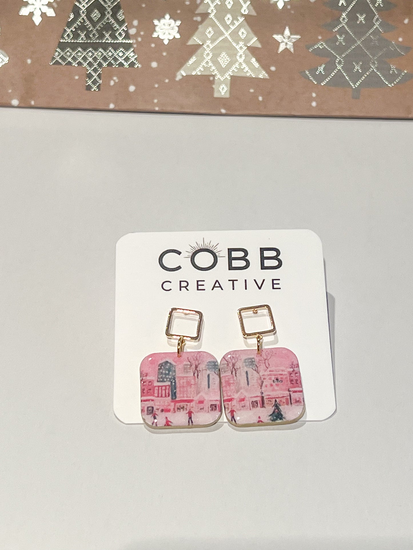 Pink Wonderland Square Earrings