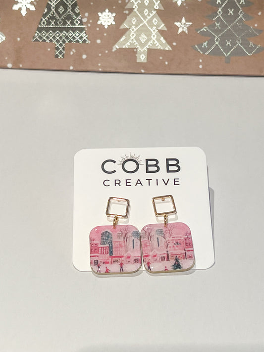 Pink Wonderland Square Earrings