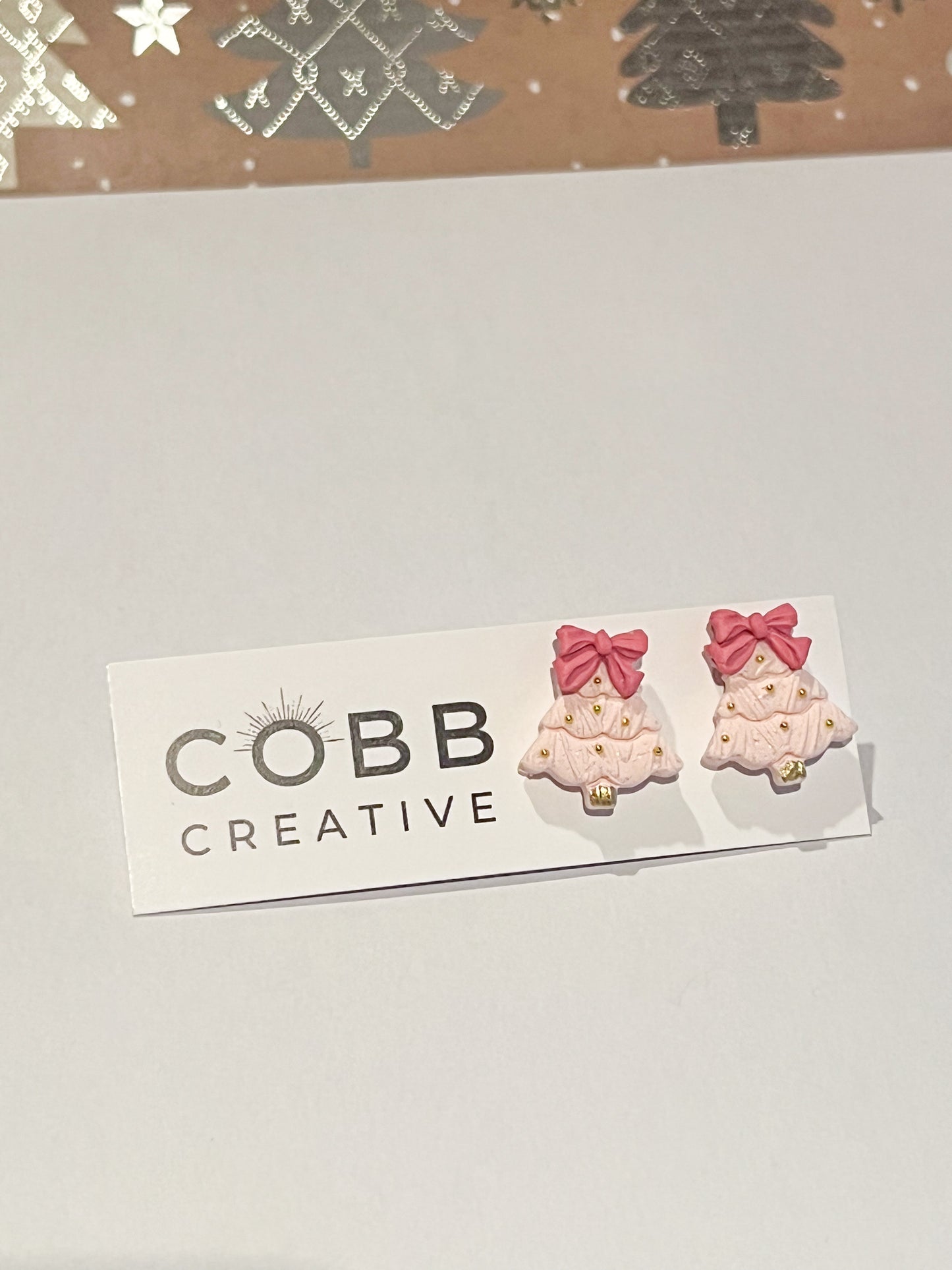 Pink Christmas Tree Stud Earrings