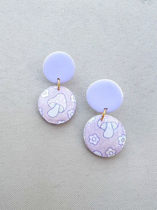 Groovy Purple Mushroom Round Earrings