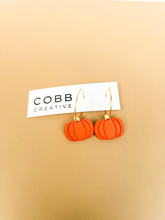 Orange Pumpkin Hoop Earrings