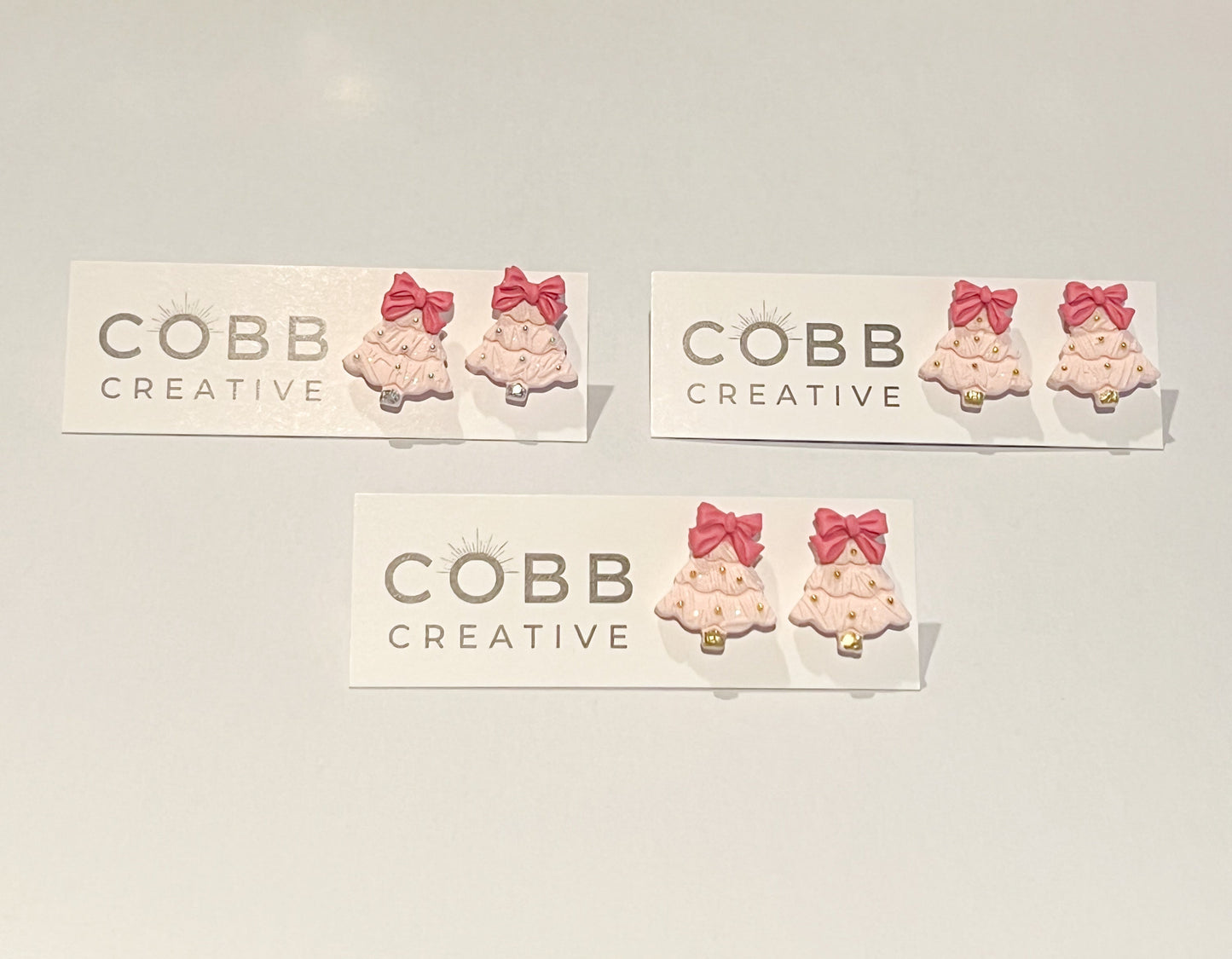 Pink Christmas Tree Stud Earrings