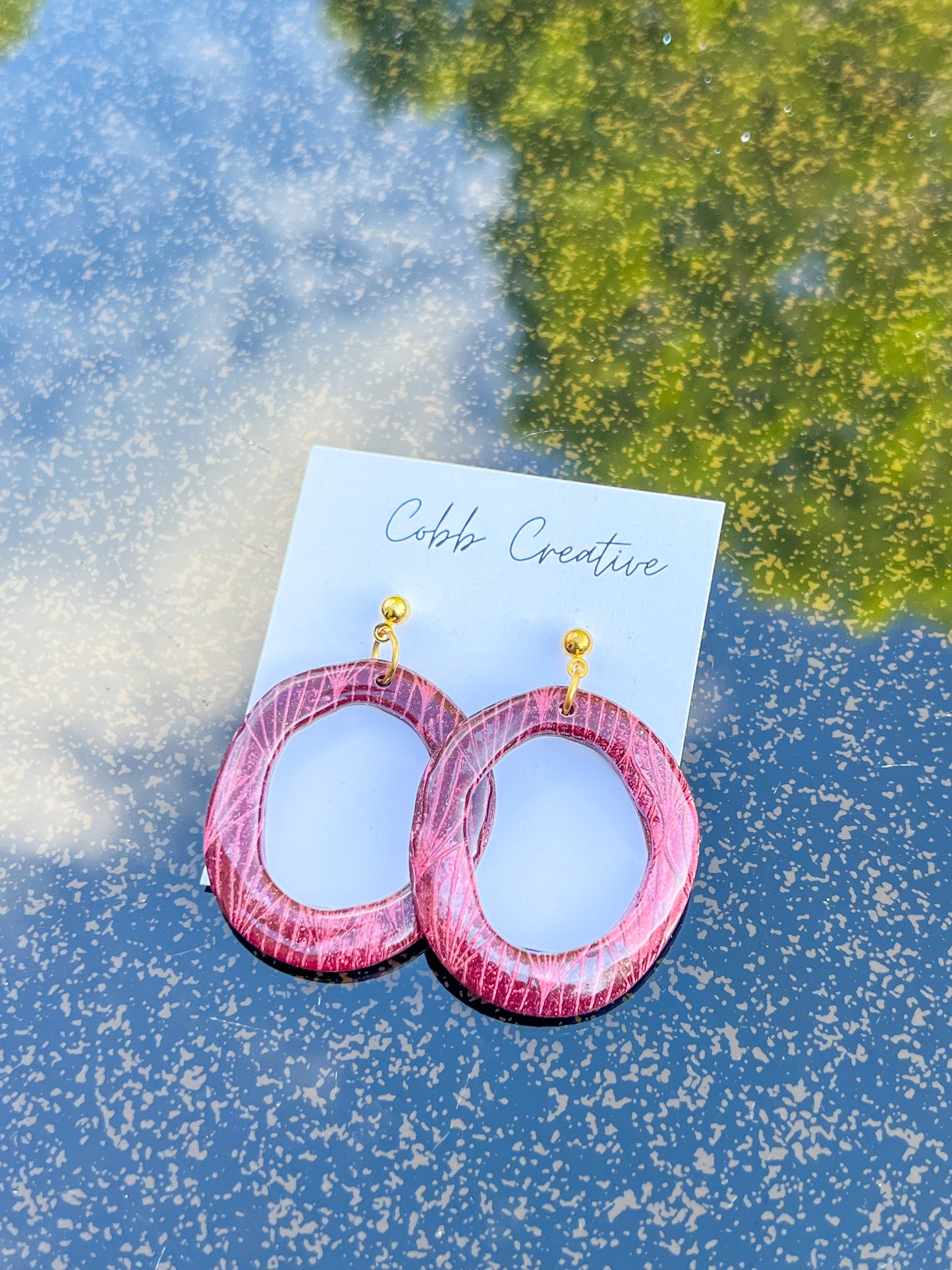 Maroon Donut Shaped Earrings