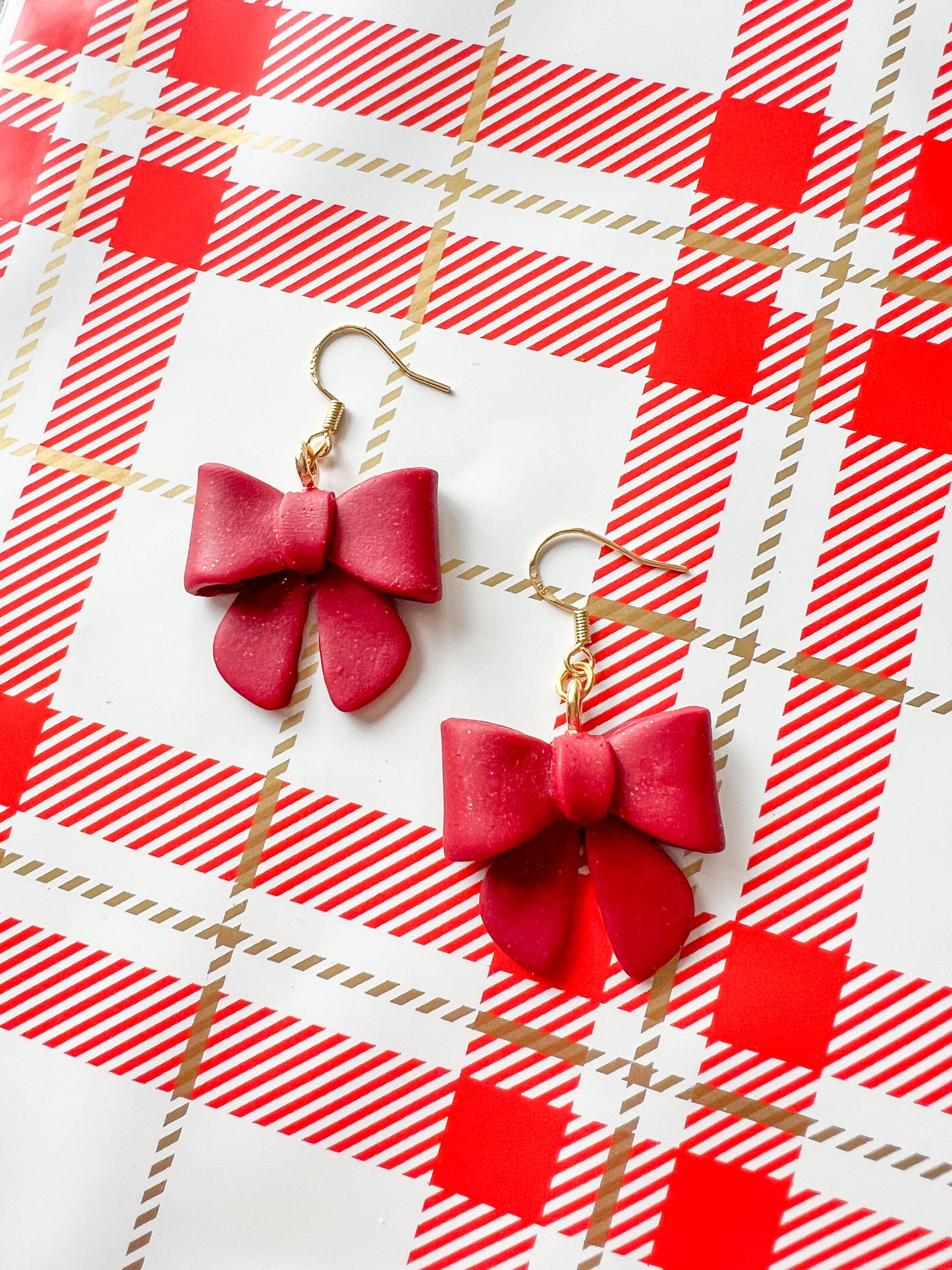 Red Christmas Bow Hook Earrings