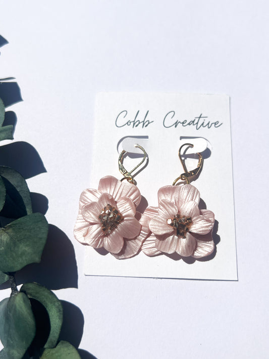 Metallic Pink Flower French Hook Earrings