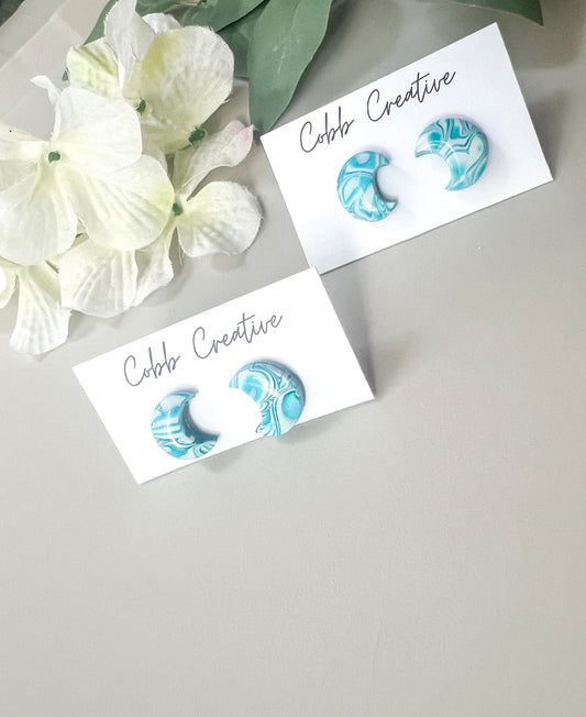 Groovy Blue Moon Stud Earrings