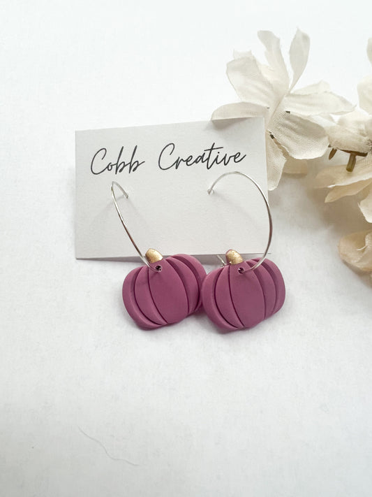 Purple Pumpkin Hoop Earrings