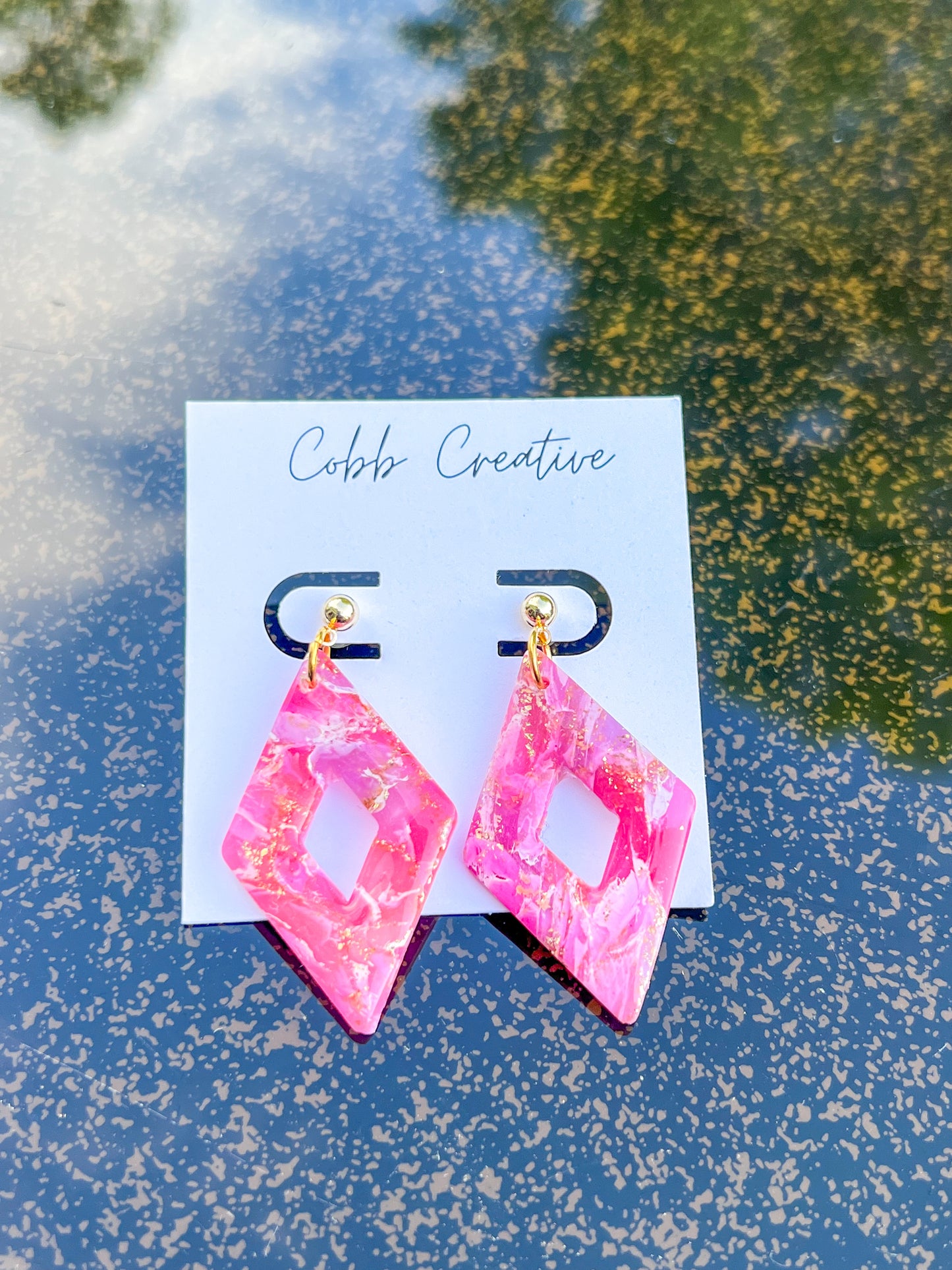 Fuchsia Diamond Shaped Drop Earrings