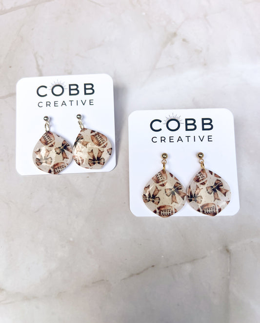 Footballs & Bows Teardrop Earrings